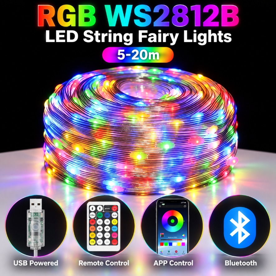Home Decor Free App - 5~20m WS2812B RGB LED 전구 스트링