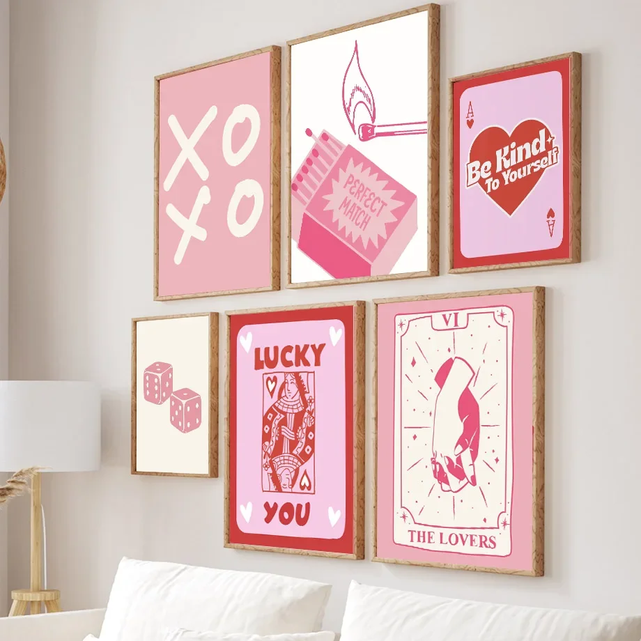 Home Decor Y2K - 분홍색 행운의 포커 퀸, 하트 모양