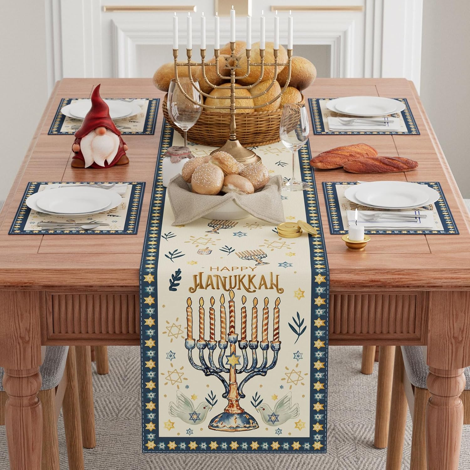 해피 하누카 칸누카 메노라 육각형 테이블 러너 유대교  - Linen Table Runner 리뷰 및 가격