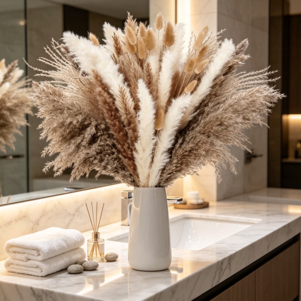 건조 꽃, 갈색과 흰색이 섞인 팜파스 풀 꽃다발, 보헤 - Pampas Grass Decor 리뷰 및 가격