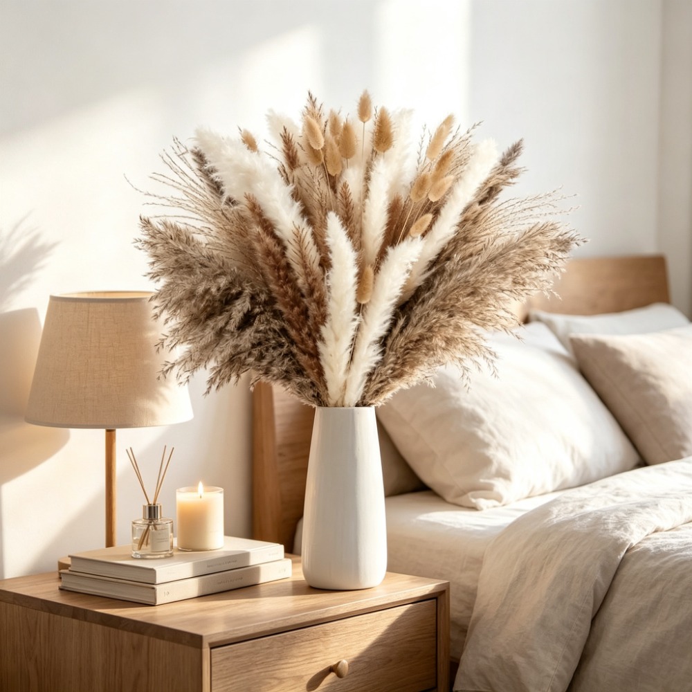 건조 꽃, 갈색과 흰색이 섞인 팜파스 풀 꽃다발, 보헤 - Pampas Grass Decor 리뷰 및 가격