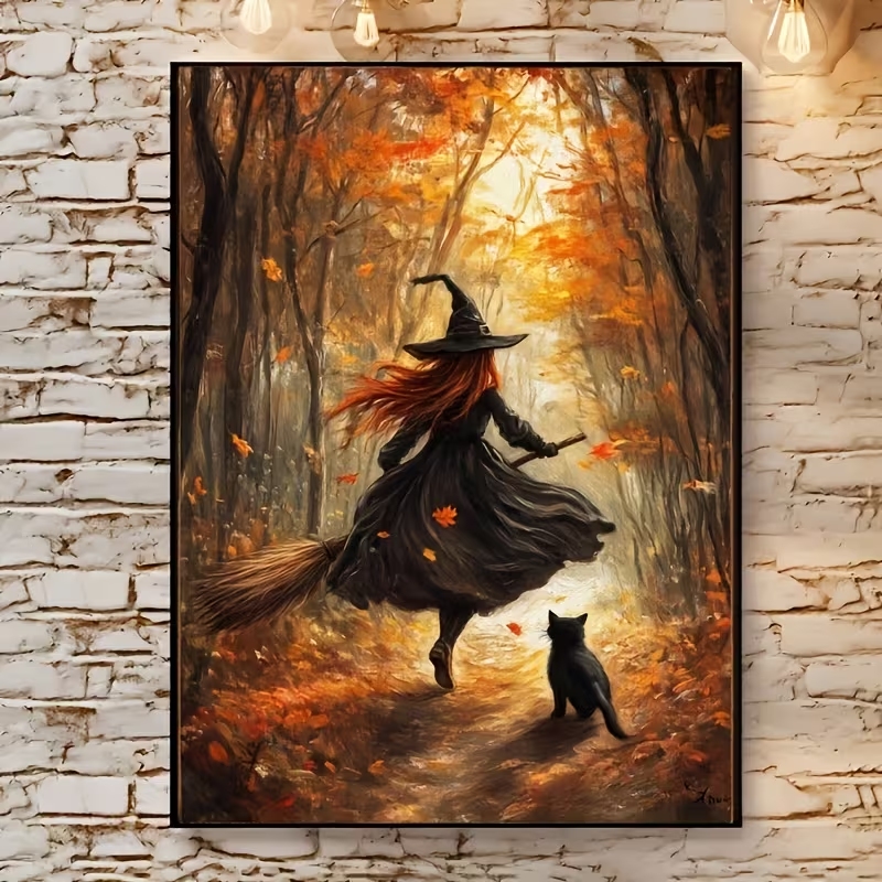 레트로 할로윈 가을 마녀 빗자루 벽 아트 인쇄 캔버스  - Home Decor Theme 리뷰 및 가격